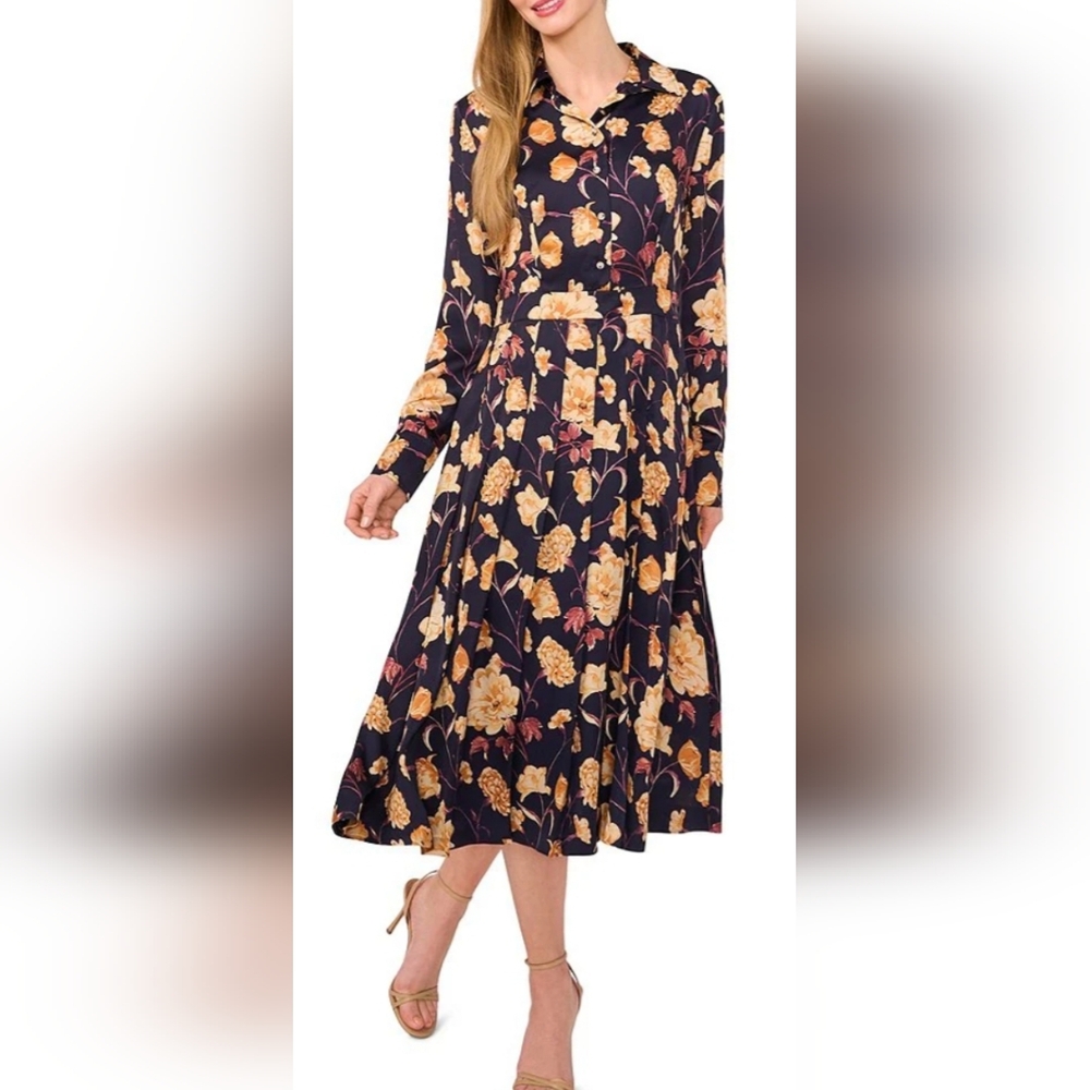 Ted Baker FIRE! NWT! Tarina Button Down Pleated Dress in Baritone Blue. Sz 8.